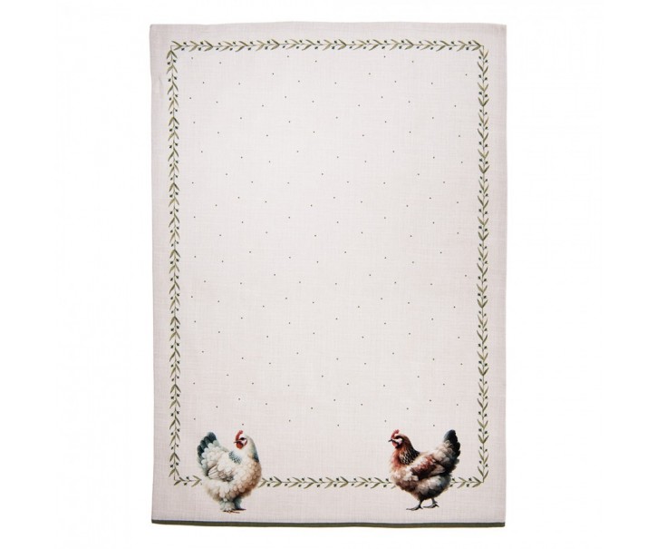 Béžová utěrka se slepičkami Barnyard Chicken - 50*70 cm Clayre & Eef