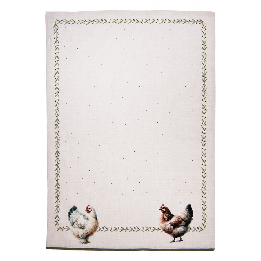 Béžová utěrka se slepičkami Barnyard Chicken - 50*70 cm