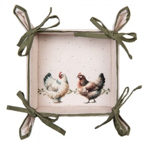 Béžový košík na pečivo se slepičkami Barnyard Chicken - 35*35*8 cm