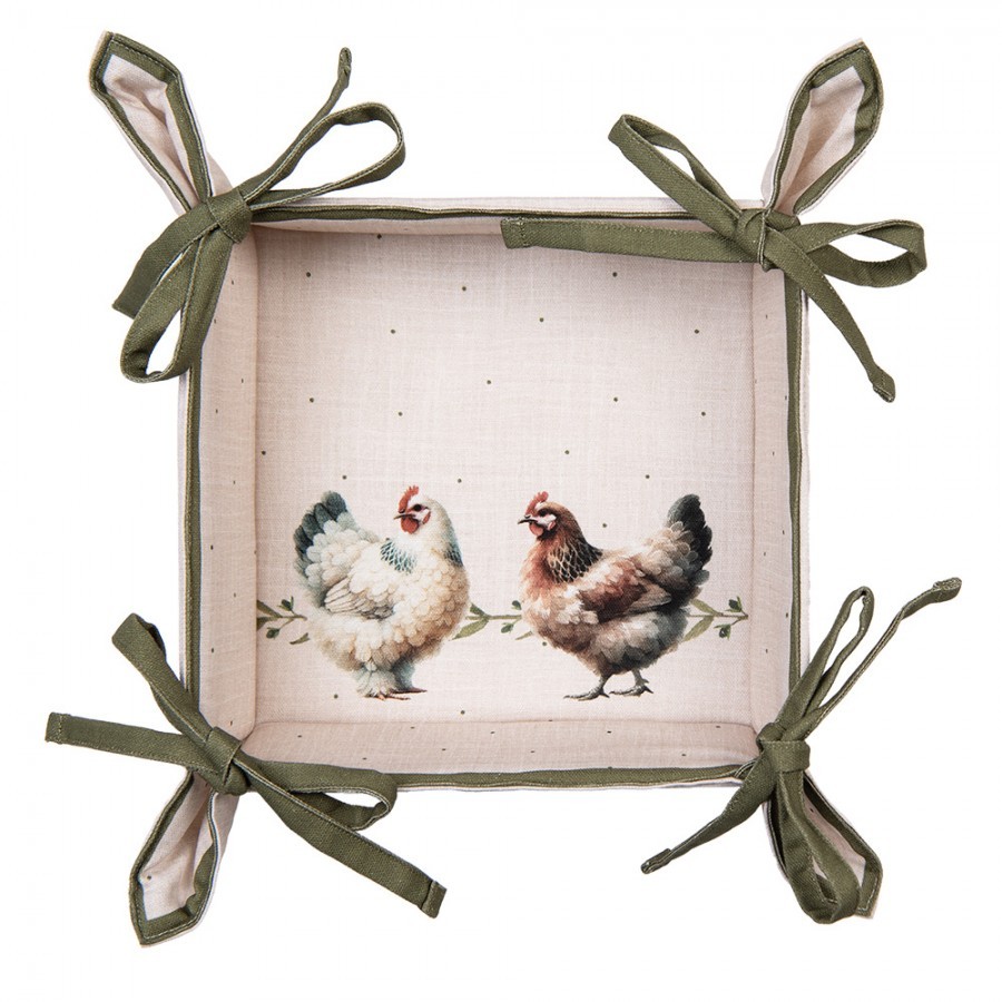 Béžový košík na pečivo se slepičkami Barnyard Chicken - 35*35*8 cm