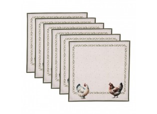 6ks béžový ubrousek se slepičkami Barnyard Chicken - 40*40 cm