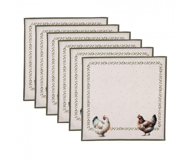 6ks béžový ubrousek se slepičkami Barnyard Chicken - 40*40 cm Clayre & Eef