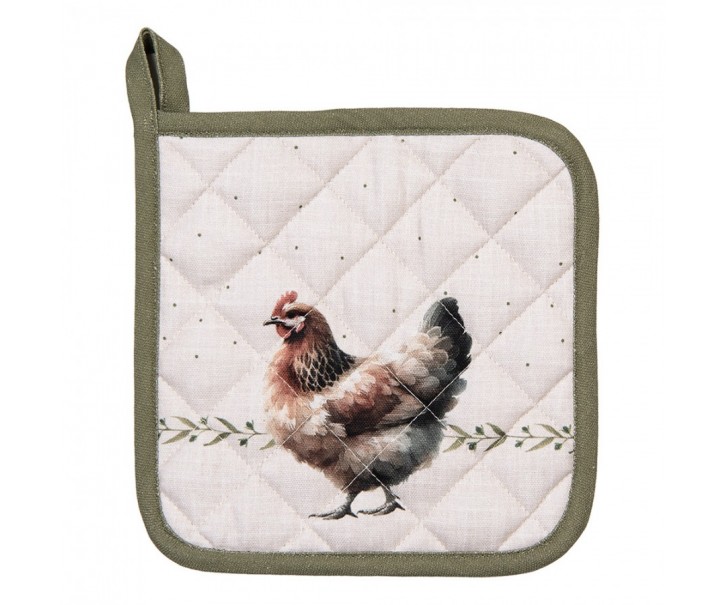 Béžová chňapka - podložka se slepičkami Barnyard Chicken - 20*20 cm Clayre & Eef