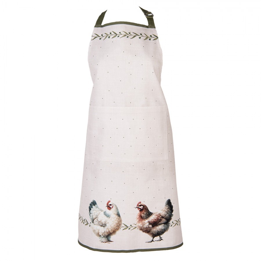 Béžová bavlněná zástěra se slepičkami Barnyard Chicken - 70*85 cm