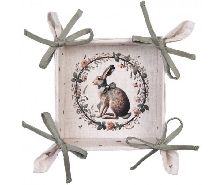 Bavlněný košík na pečivo se zajícem Natural Linen Easter - 35*35*8 cm Clayre & Eef