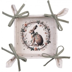 Bavlněný košík na pečivo se zajícem Natural Linen Easter - 35*35*8 cm