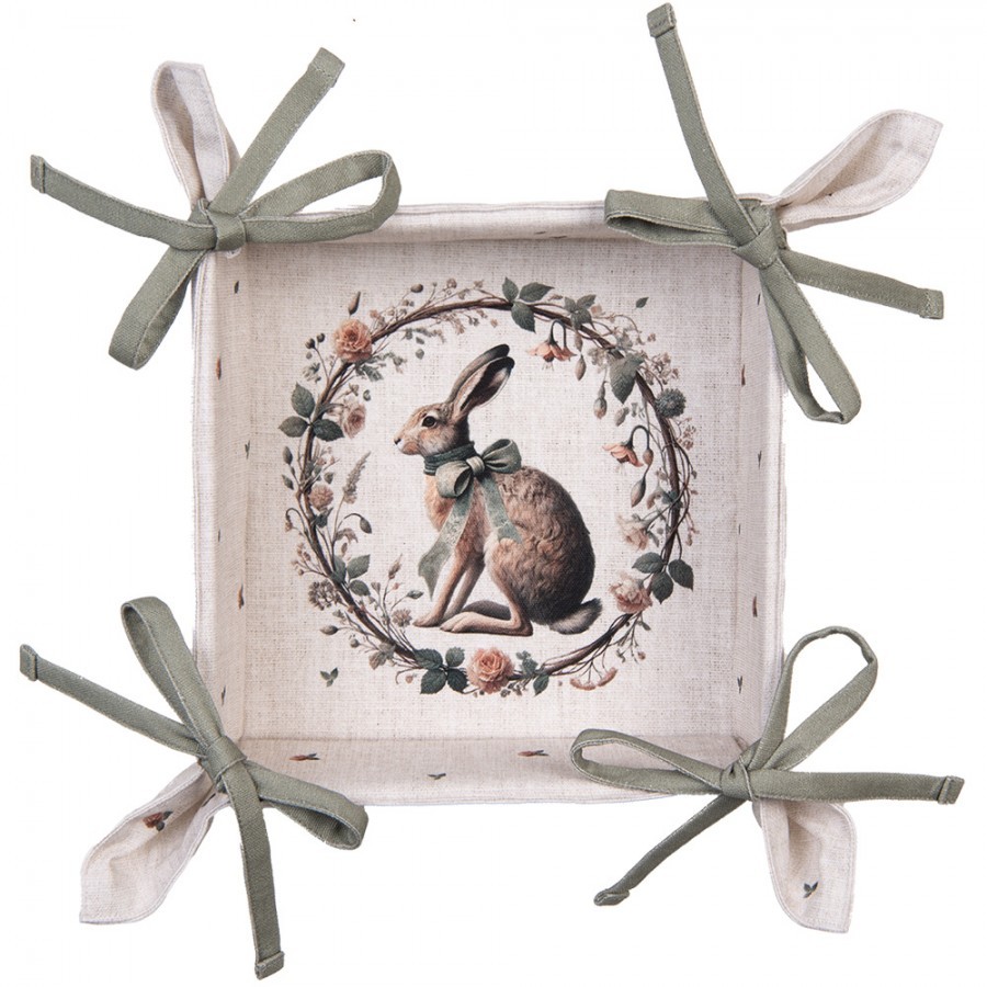 Bavlněný košík na pečivo se zajícem Natural Linen Easter - 35*35*8 cm