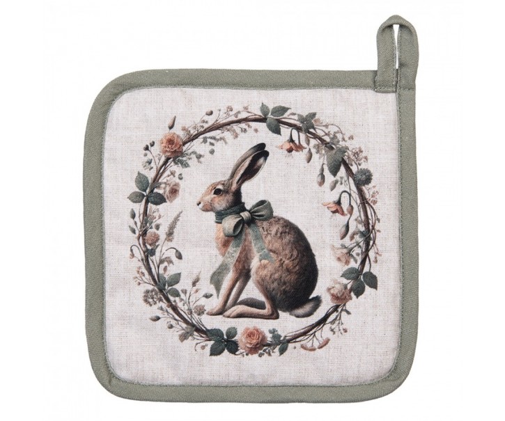 Bavlněná chňapka podložka se zajícem Natural Linen Easter - 20*20 cm Clayre & Eef