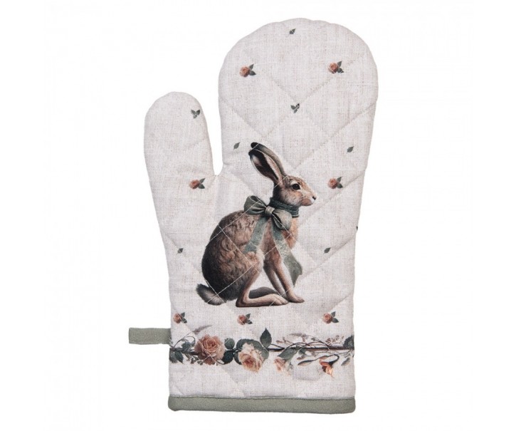 Bavlněná chňapka rukavice se zajícem Natural Linen Easter - 18*30 cm Clayre & Eef