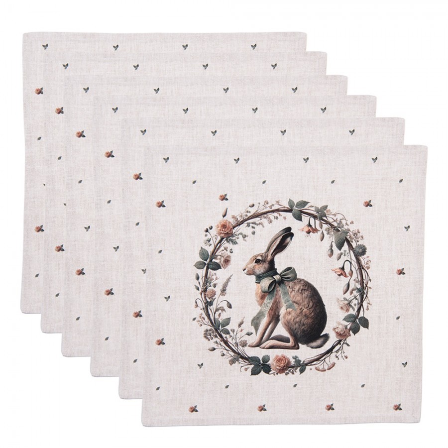 6ks bavlněný ubrousek se zajícem Natural Linen Easter - 40*40 cm