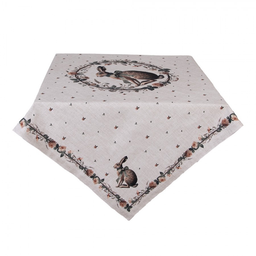Bavlněný ubrus na stůl se zajícem Natural Linen Easter - 100*100 cm NLE01