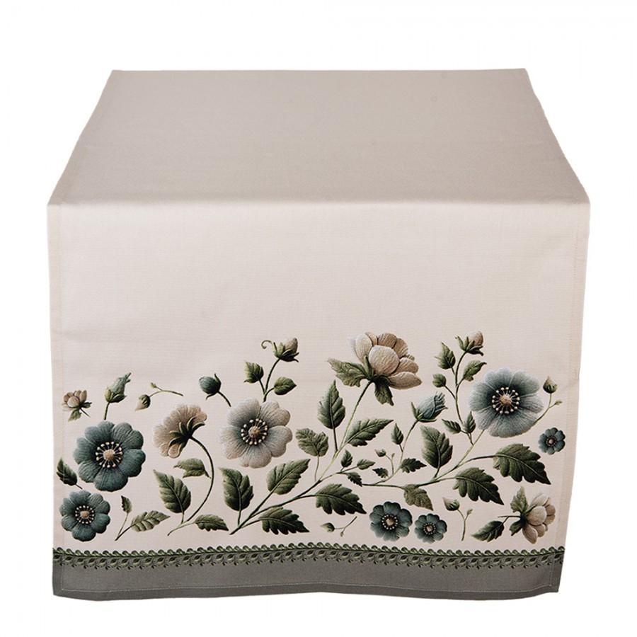 Béžový bavlněný běhoun s květy Gently Blooming - 50*140 cm GTB64