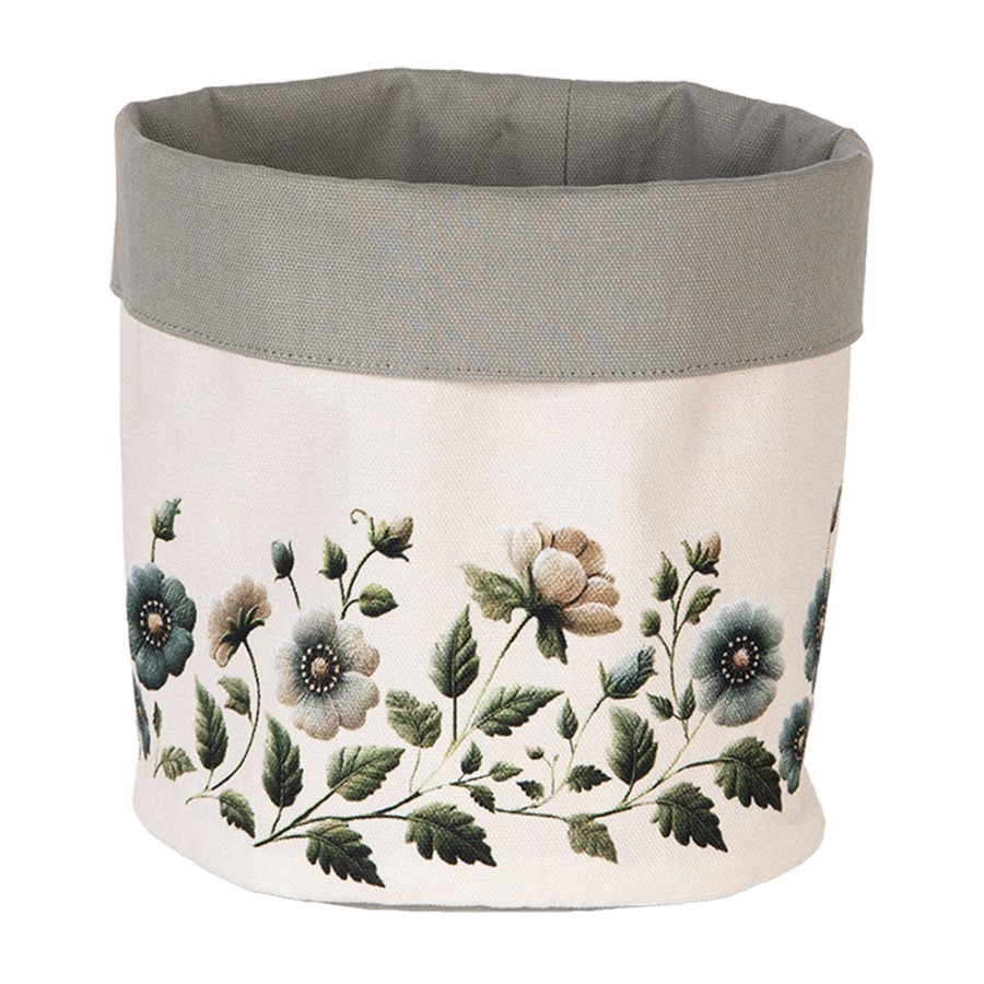 Béžový bavlněný košík na pečivo s květy Gently Blooming - Ø 15*16 cm GTB50