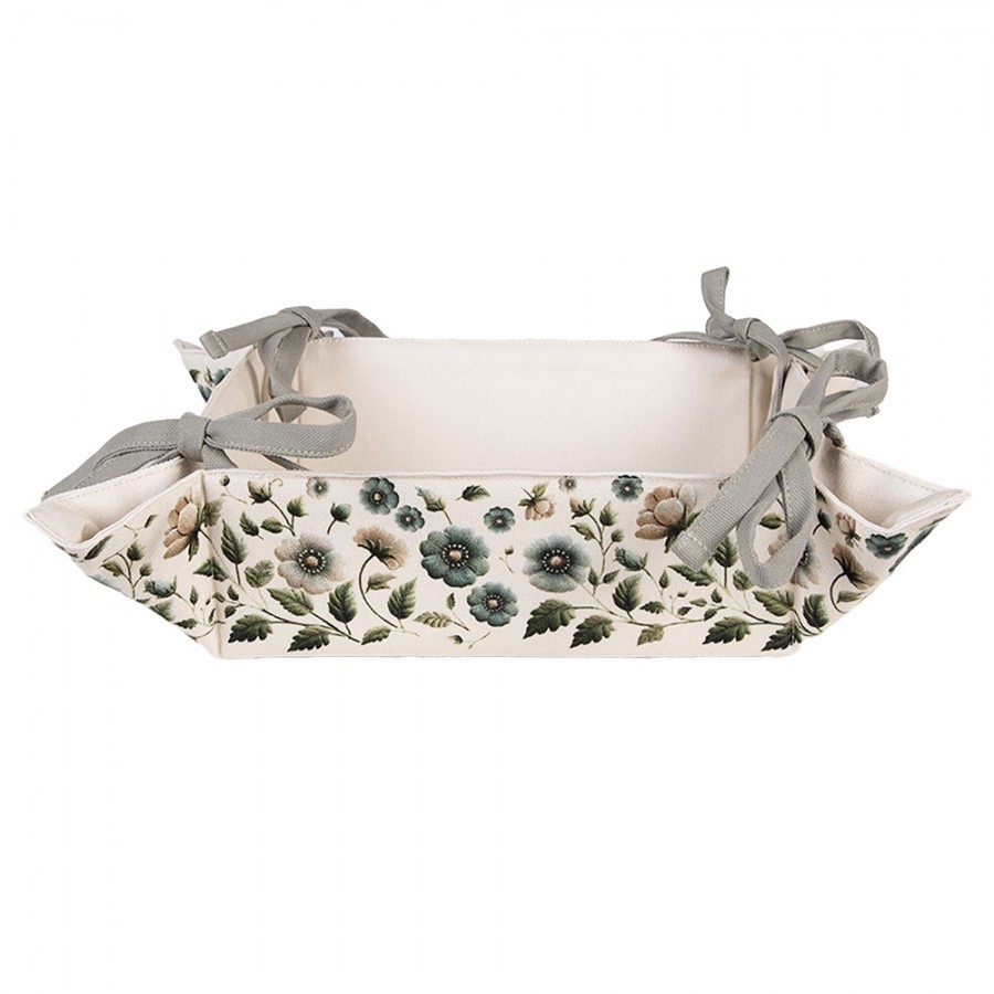 Béžový bavlněný košík na pečivo s květy Gently Blooming - 35*35*8 cm GTB47