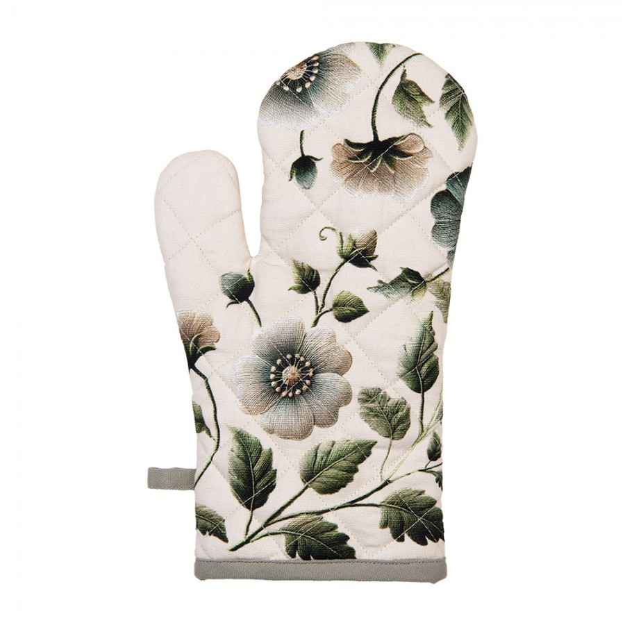 Béžová bavlněná chňapka - rukavice s květy Gently Blooming - 18*30 cm