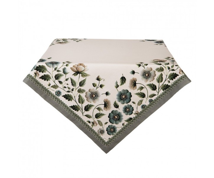 Béžový bavlněný ubrus s květy Gently Blooming - 100*100 cm Clayre & Eef