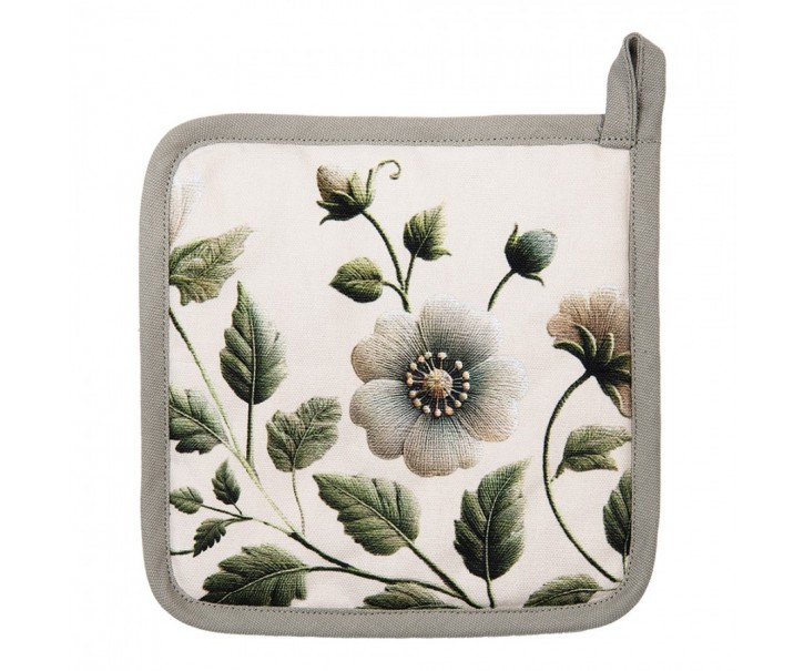 Béžová bavlněná chňapka - podložka s květy Gently Blooming - 20*20 cm Clayre & Eef