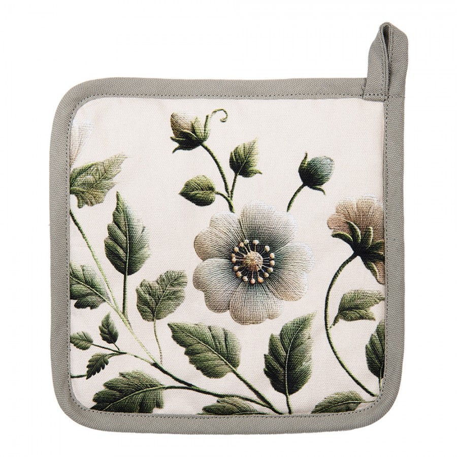 Béžová bavlněná chňapka - podložka s květy Gently Blooming - 20*20 cm GTB45