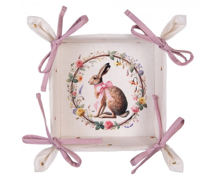 Košík na pečivo zajíc s květy Easter Whispers Collection - 35*35*8 cm Clayre & Eef