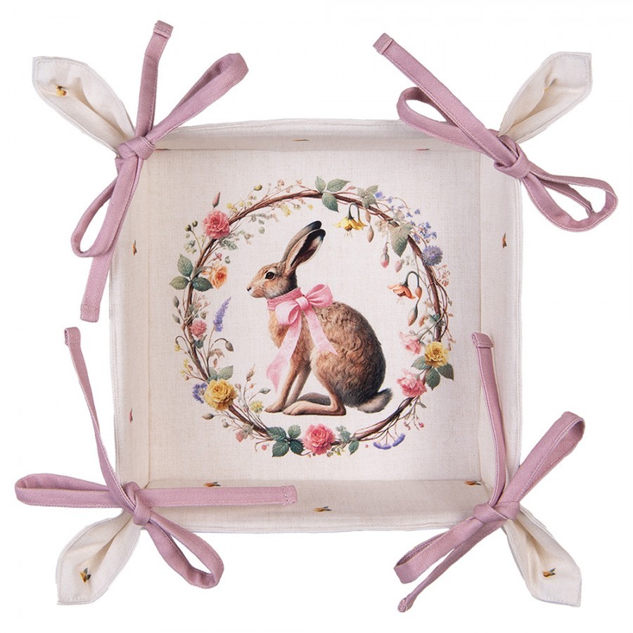 Košík na pečivo zajíc s květy Easter Whispers Collection - 35*35*8 cm EWC47