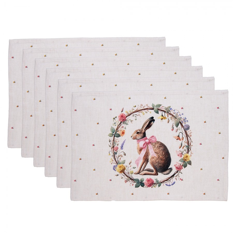 6ks prostírání zajíc s květy Easter Whispers Collection - 48*35 cm