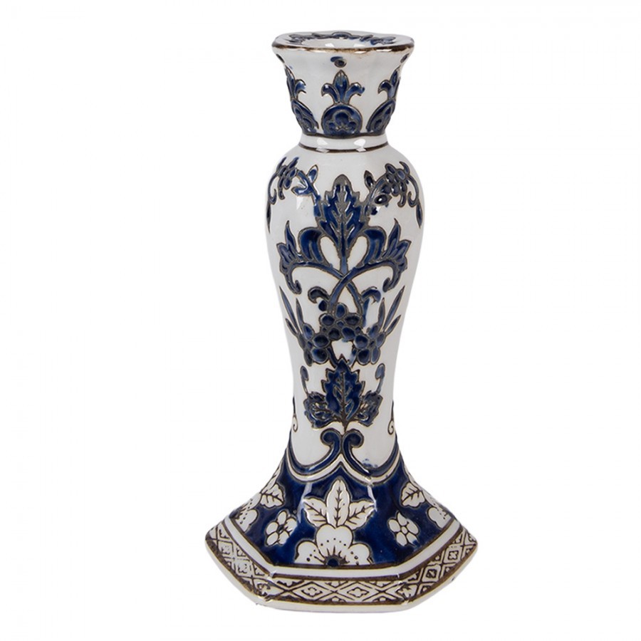 Porcelánový svícen s modrými květy Vintage Unique S - Ø 11*21 cm
