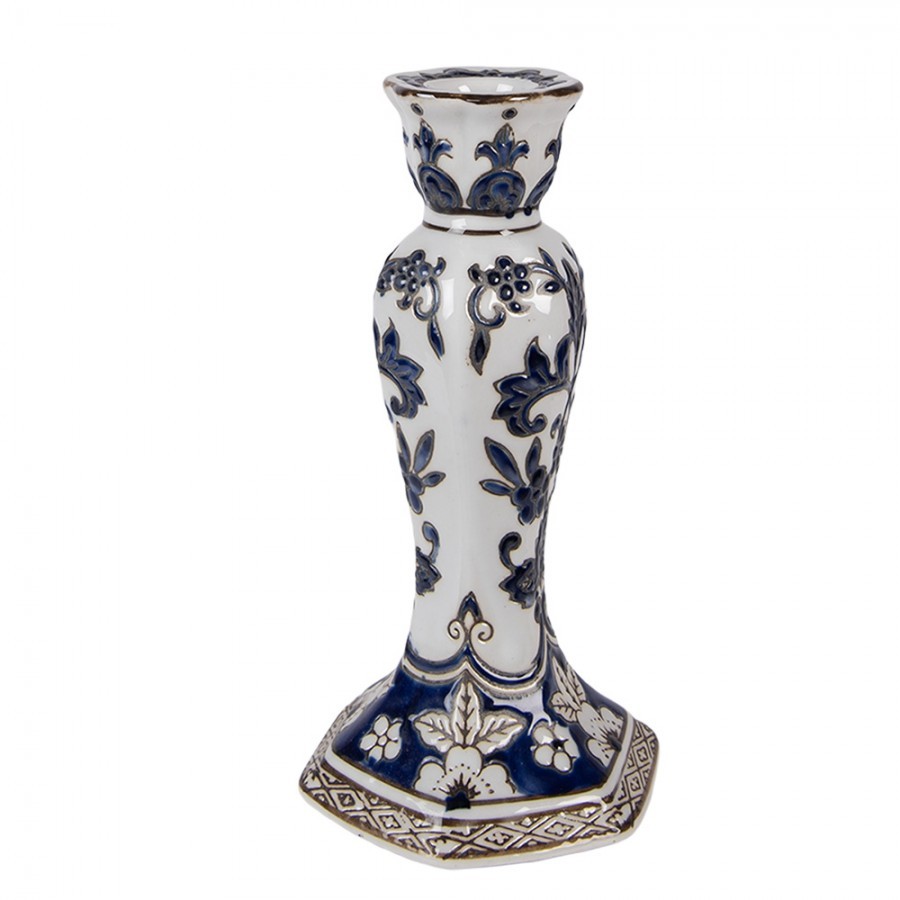 Porcelánový svícen s modrými květy Vintage Unique S - Ø 11*21 cm
