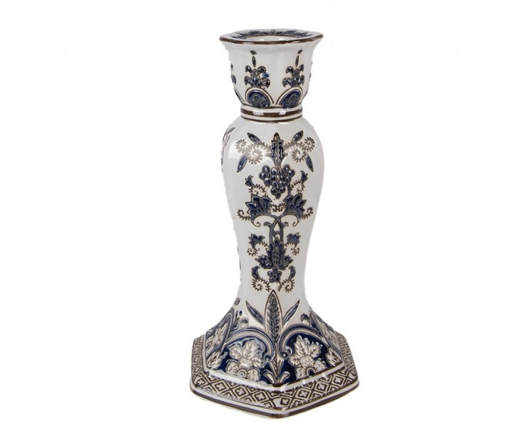 Porcelánový svícen s modrými květy Vintage Unique M - Ø 15*28 cm Clayre & Eef