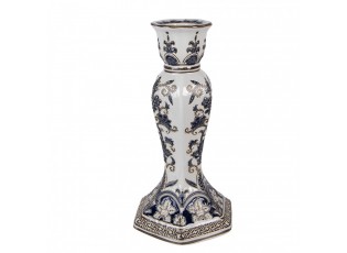 Porcelánový svícen s modrými květy Vintage Unique M - Ø 15*28 cm
