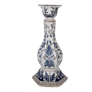 Porcelánový svícen s modrými květy Vintage Unique L - Ø 18*36 cm