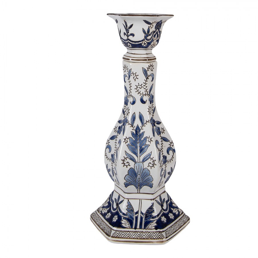 Porcelánový svícen s modrými květy Vintage Unique L - Ø 18*36 cm