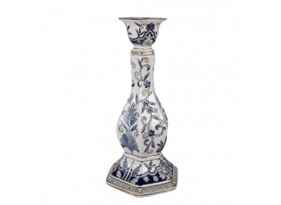 Porcelánový svícen s modrými květy Vintage Unique L - Ø 18*36 cm