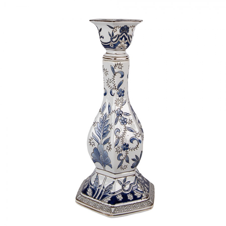 Porcelánový svícen s modrými květy Vintage Unique L - Ø 18*36 cm