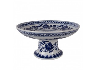 Porcelánová mísa na noze s modrými květy Vintage Unique - Ø 26*13 cm