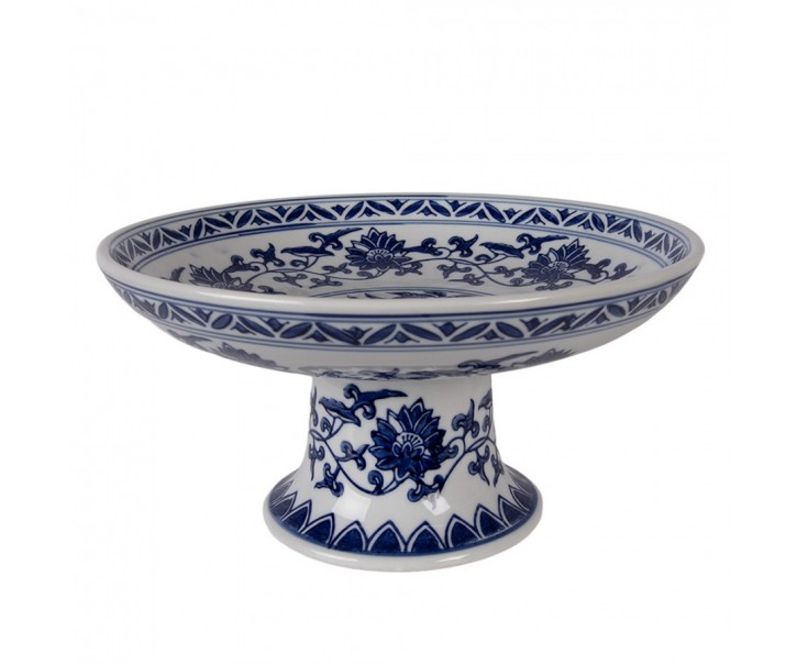 Porcelánová mísa na noze s modrými květy Vintage Unique - Ø 26*13 cm Clayre & Eef