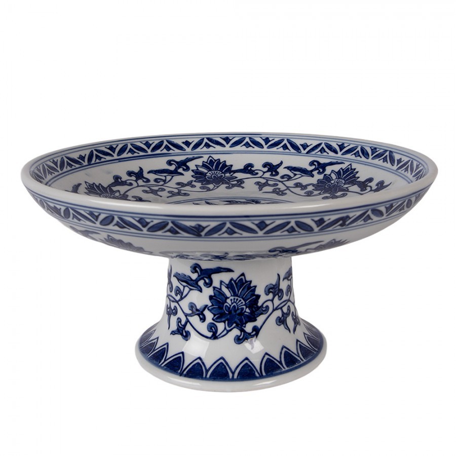 Porcelánová mísa na noze s modrými květy Vintage Unique - Ø 26*13 cm