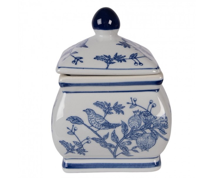 Porcelánová dóza s víkem a modrými květy Vintage Unique - 13*13*17 cm Clayre & Eef