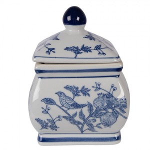 Porcelánová dóza s víkem a modrými květy Vintage Unique - 13*13*17 cm