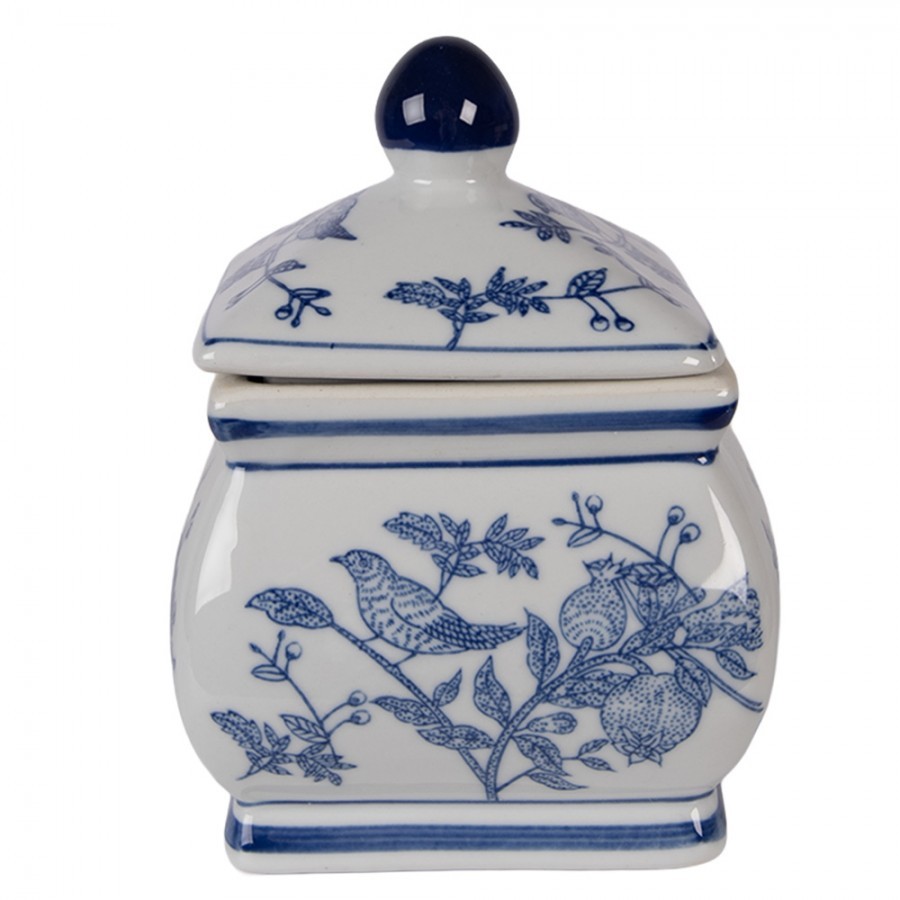 Porcelánová dóza s víkem a modrými květy Vintage Unique - 13*13*17 cm