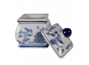Porcelánová dóza s víkem a modrými květy Vintage Unique - 13*13*17 cm