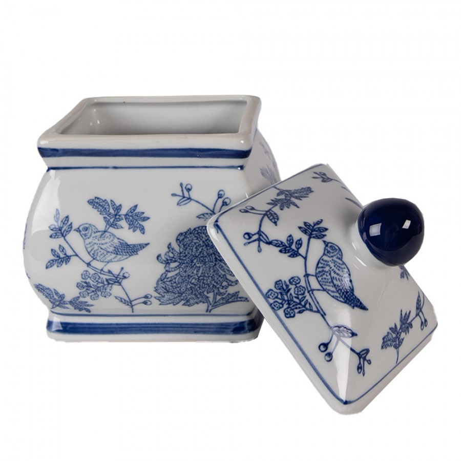 Porcelánová dóza s víkem a modrými květy Vintage Unique - 13*13*17 cm