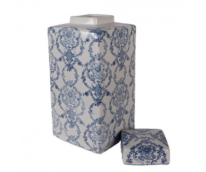 Porcelánová váza s víčkem a modrými květy Vintage Unique - 15*15*31 cm Clayre & Eef