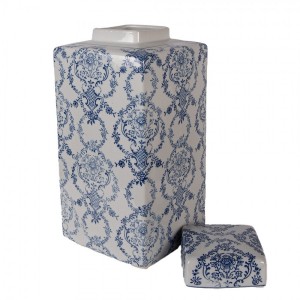 Porcelánová váza s víčkem a modrými květy Vintage Unique - 15*15*31 cm