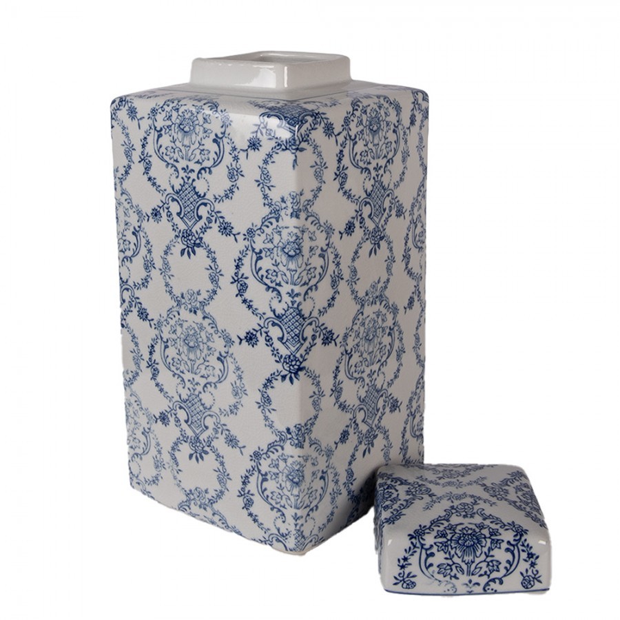 Porcelánová váza s víčkem a modrými květy Vintage Unique - 15*15*31 cm