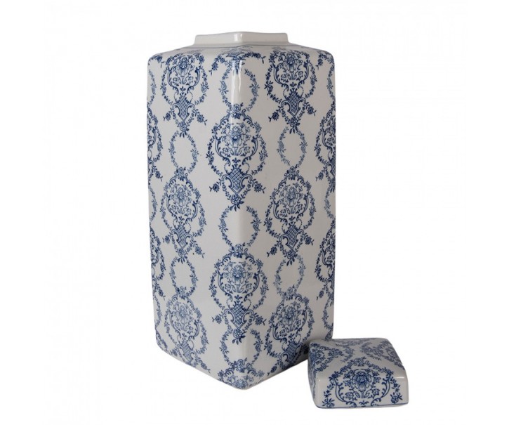 Porcelánová váza s víčkem a modrými květy Vintage Unique - 16*16*41 cm Clayre & Eef