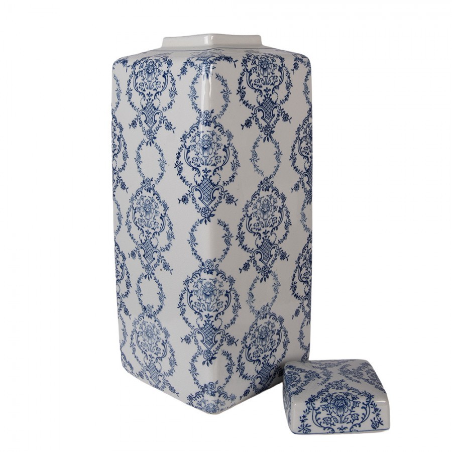 Porcelánová váza s víčkem a modrými květy Vintage Unique - 16*16*41 cm
