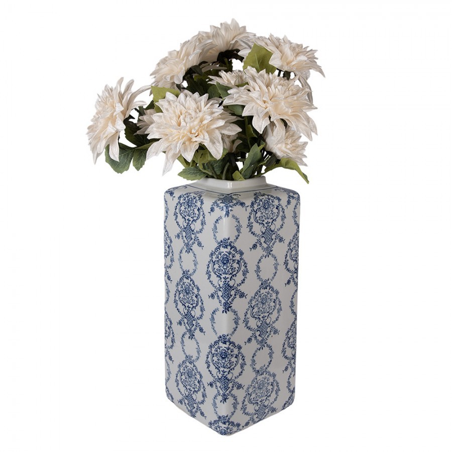 Porcelánová váza s víčkem a modrými květy Vintage Unique - 16*16*41 cm