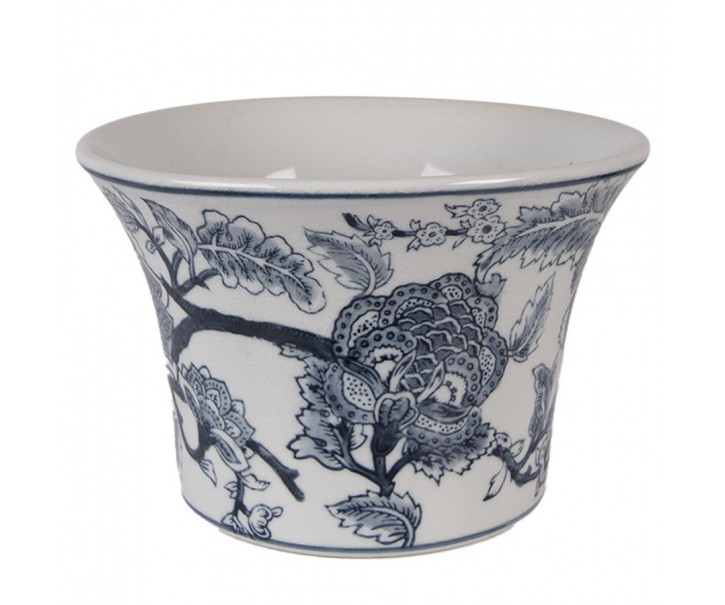 Porcelánový obal na květináč s modrými květy Vintage Unique - Ø 22*15 cm Clayre & Eef