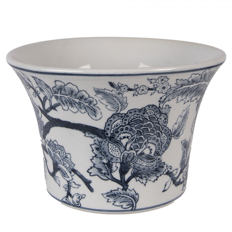Levně Porcelánový obal na květináč s modrými květy Vintage Unique L - Ø 22*15 cm 6CE2387