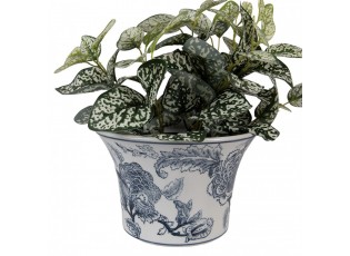 Porcelánový obal na květináč s modrými květy Vintage Unique L - Ø 22*15 cm